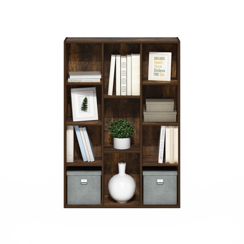 Furinno Luder 11-Cube Reversible Open Shelf Bookcase, Amber Pine