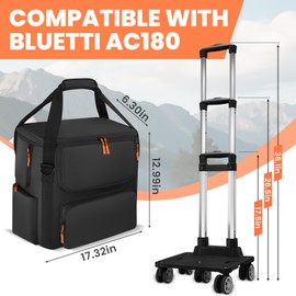 Carrying Bag Compatible with BLUETTI AC180, Power Station Storage Case for Charging Cable and Accessories (BLACK, With Retractable Handle)