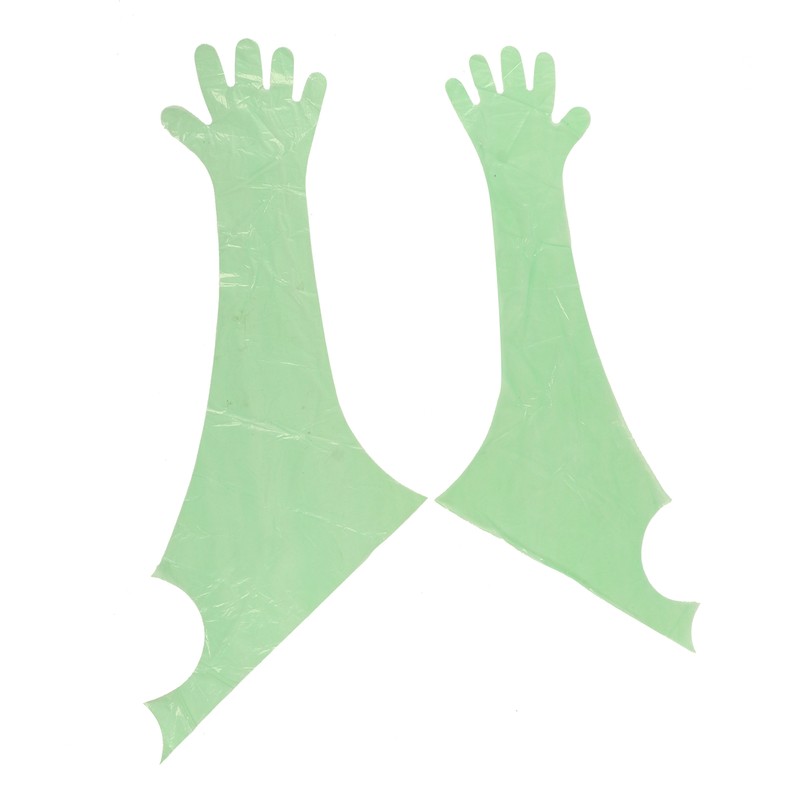 50Pcs Disposable Long Arm Glove PE Green Veterinary Examination Artificial