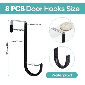 Homewit Door Hooks - Set of 8 Door Hooks for Hanging, Stainless Steel Door Coat Rack, Coat Stand, Jacket Hook Rod, Space-Saving, Door Hanger for Hallway & Bathroom, Black