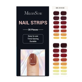 MelodySusie Semi Cured Gel Nail Strips (Every Color of Fall Season)- Works with Nail lamp, Salon-Quality, Long Lasting, Easy to Apply & Remove - Includes 30Pcs, 2 Prep Pads, Nail File & Wooden Stick