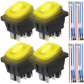 MKBKLLJY 4Pcs Momentary Polarity Reverse Switch Waterproof Control Rocker Toggle Switch DC 12V 20A Yellow LED Light Illuminated 6Pin 3Position (ON)-Off-(ON) with Jumper Terminal Wires for Car Boat