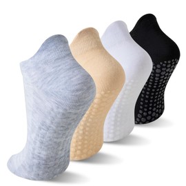 4 Pairs Grip Socks for Yoga, Non Slip Sticky Socks with Pull Tab and Mesh, For Barre and Daily Training Use(Mixed colors,M)