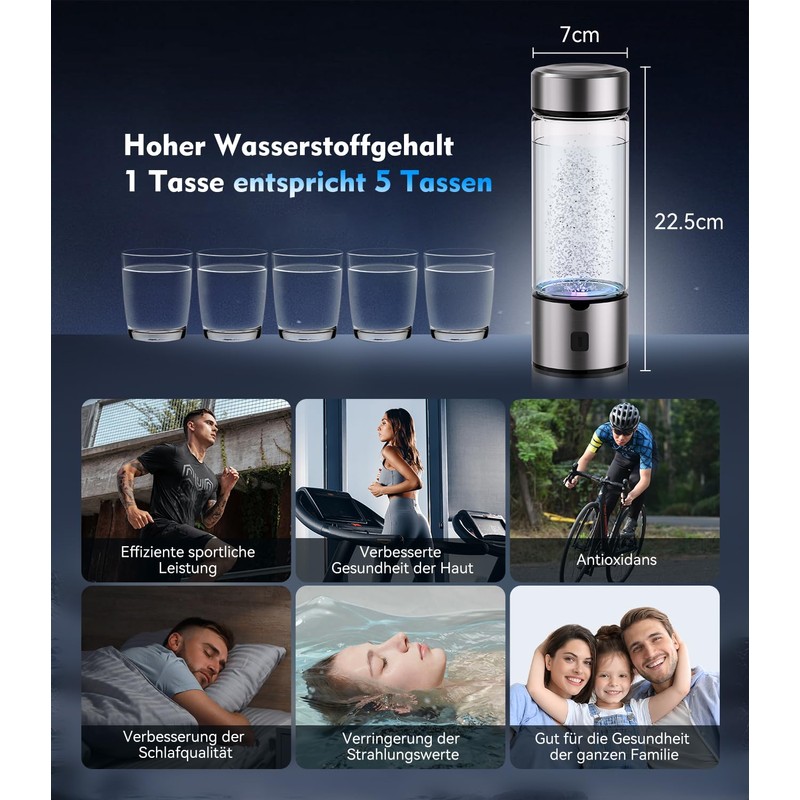 Hydrogen Water Bottle, SPE PEM Technology, 4000PPB, ROHS Certified, Water