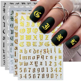 IDDFEVE 10 Sheets Letter Nail Art Stickers - 3D Old English Alphabet Number Nail Decals for DIY Acrylic Manicure Nail Decorations