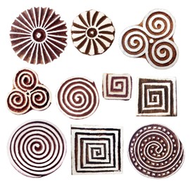 Royal Kraft Wooden Stamps for Block Printing on Saree Border, Textile, Clay, Pottery, Tattoo (Set of 10) MXtag0008