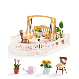 Rolife Super Creator Series Accessroies, DIY Mini Flower Garden Scenery Kit, Miniature Dollhouse Castle Building Kit's Part, Sunny Break Terrace Gift for Kids Adults Women
