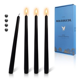DRIPLESS Taper Candles Black Unscented Long Candle 10 Inch Handmade Elegant Tapered Candles Smokeless Tall Candlesticks 4 PCS for Dinner Table Decoration Holiday Wedding