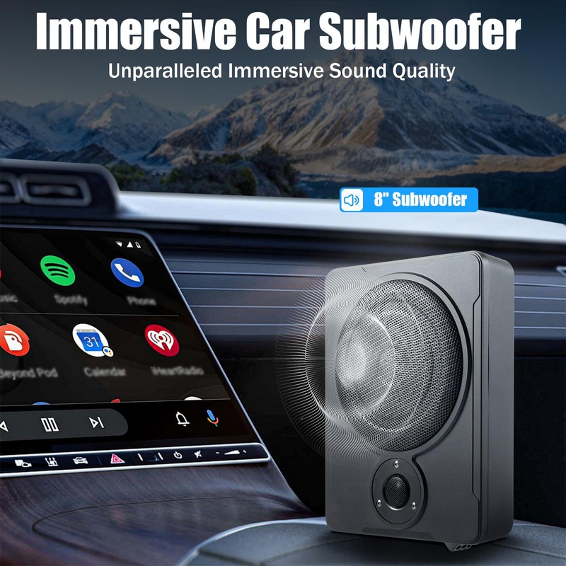 Kathring Slim Under-Seat Subwoofer, 600w Powered Car Truck Sub with