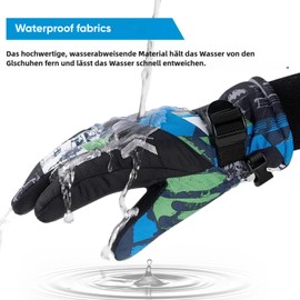 POPUBABI Children's Waterproof Lined Ski Gloves Boys Girls Stylish Winter Gloves Children Windproof Cycling Gloves Children Warm Snow Gloves Children