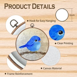 Tzhim Vintage Blue Bird Round Wall Art, Rustic Bird Round Wall Decor Framed, Gifts for Birds Lover Canvas Walls Sculptures for Farmhouse Home Room Decor, 10x10 Inch