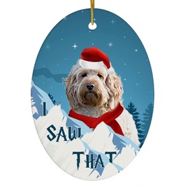 Cream Cockapoo Dog Christmas Ornament 2025 Oval Ceramic - Funny Saying I Saw That Gifts for Dog Lovers