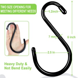 DINGEE 24 Pack Heavy Duty S Hooks, Non Slip Rubber Coated, 7mm Thick Metal Black S Hooks for Hanging Plants, Closet, Bird Feeders, Kitchen, Large Objects, Tools, Bikes