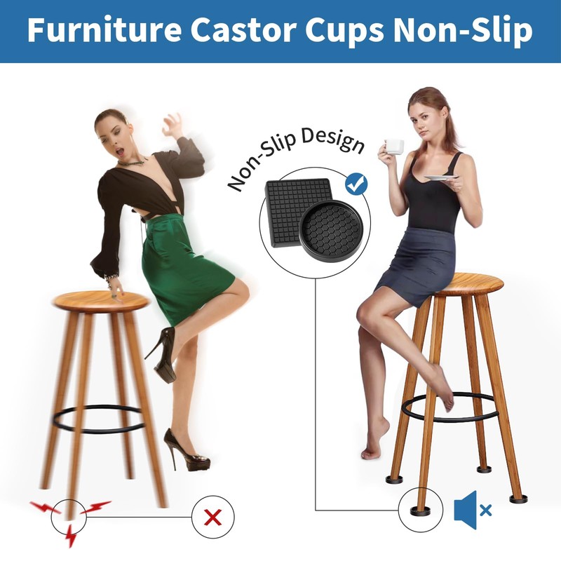 RCHYFEED Furniture Caster Cups - 4Pcs Square Coasters, 2" Non-Slip
