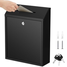 Yaocom Metal Money Donation Cash Box Collection Safe Suggestion Box with Lock Wall Mounted Mailbox Delivery Ballot Container for Home Office Outdoor Farmstand(Black,15 x 12 x 4 Inch)