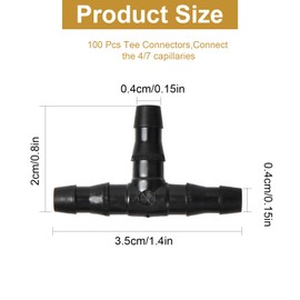 Tee Connectors Irrigation System, 100pcs Drip Irrigation Connectors, Barbed Tee Fittings for 4/7mm Garden Hose, Tee Drip Irrigation Tube Joint for Watering System, for Garden, Lawn, Greenhouse