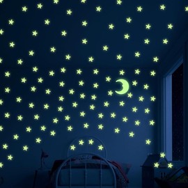 Glow in The Dark Star  Stickers 100  Counts  Stars for Ceiling,3D Glowing Stars with Moon,Adhesive Glowing ,Wall Decorations,Room Decor,Birthday Gift Decorative Set Light Luminous Nursery Ornaments Tiles Sticker Kids Bedroom - Color: Colourful-200Pcs Sta