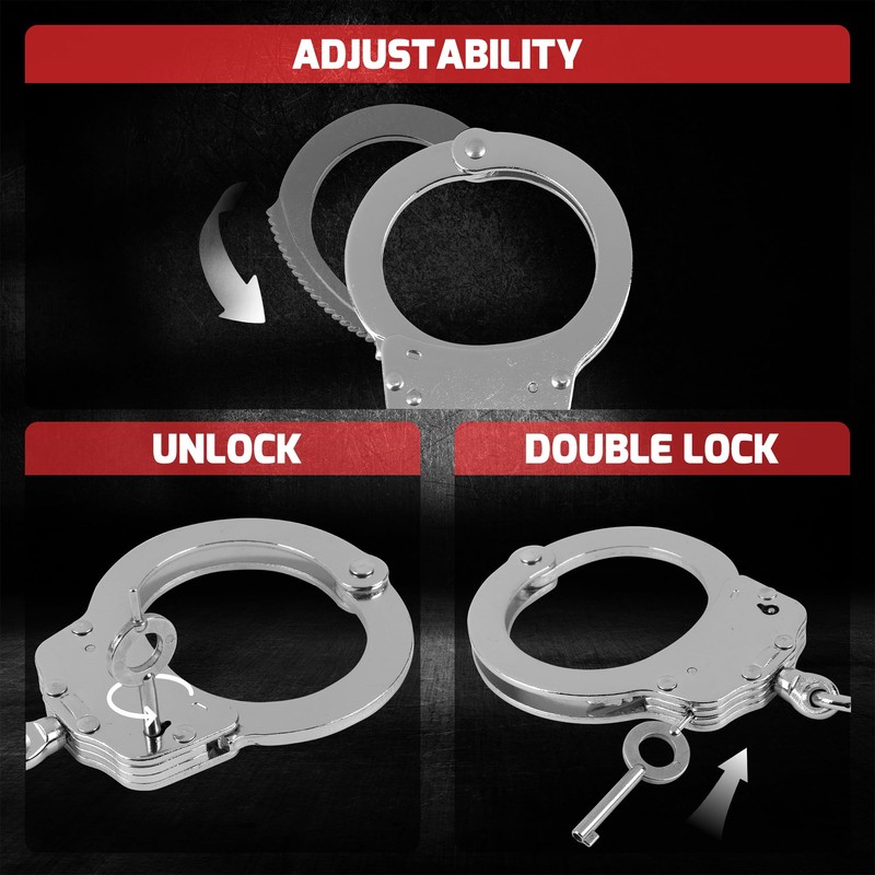 Yoghourds Double Lock Handcuffs, Adjustable Heavy Duty Steel Wrist Cuffs