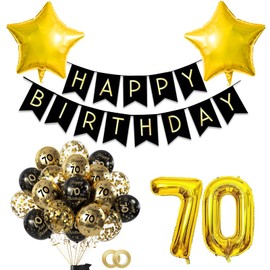 Black Gold 70th Birthday Decorations for Boys Girls Set,Birthday Balloons Girls Boys,Black Gold 70th Balloons,Happy Birthday Banner,Foil Number 70 Balloons for Men Women 70 Birthday Party Decorations