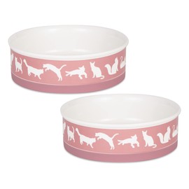Bone Dry Ceramic Cat Bowls for Food & Water Microwave & Dishwasher Safe, Non-Skid Bottom, Large Set, 7.5x2.4, Rose, 2 Count