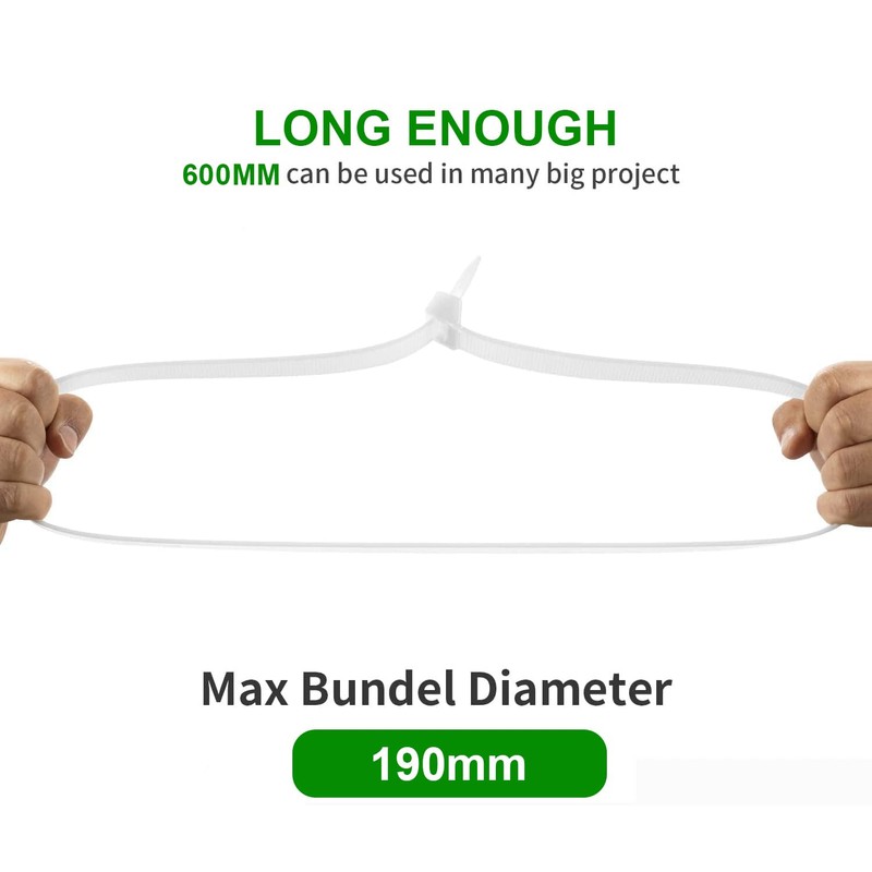 Cable Ties Heavy Duty 600mm×9mm, 100 Pcs Self-Locking Long Tie
