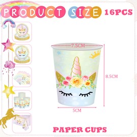 cosoro Unicorn Paper Cups for Girls,16Pcs Unicorn Party Tableware Unicorn Disposable Cups,Unicorn Party Decorations Paper Cups for Girls,Kids Birthday Party Unicorn Themed Table Decorations