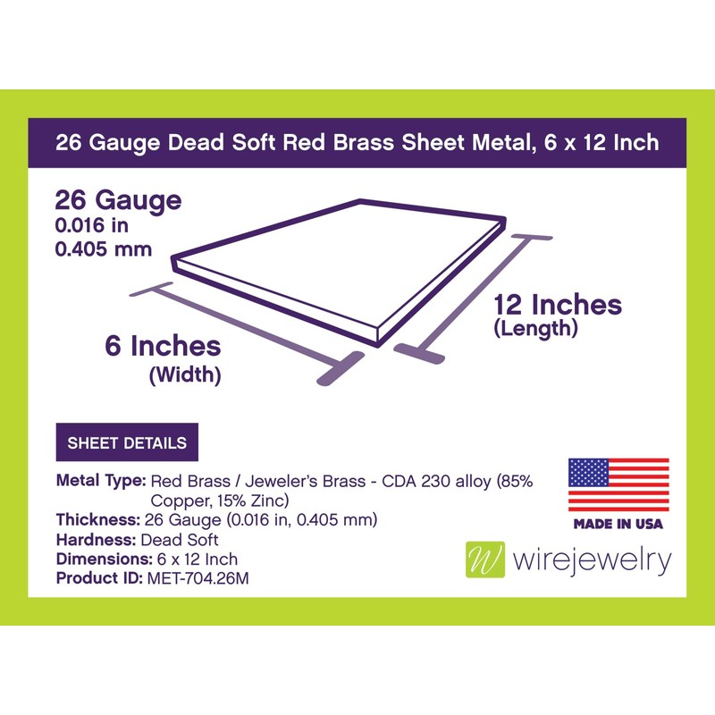 WireJewelry 26 Gauge 0.016 Dead Soft Red Brass Sheet Metal