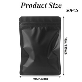 50 Reusable Smell Proof Bags - Black Mylar Grip Seal Metallic Packaging for Jewellery, Candy, Snack, Bath Salts