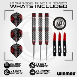 WINMAU Darts Cypher 22g 90% Tungsten Steel Tip Darts Set with Dart Flights and Dart Shafts (Stems)
