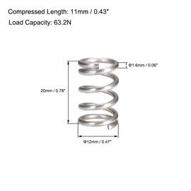 TA-VIGOR 10Pcs Extended Compressed Spring, 12mm OD,1.6mm Wire Size,20mm Length Durable Stainless Steel Small Dual Hook Tension Spring for Furniture Screen Doors Repair Projects