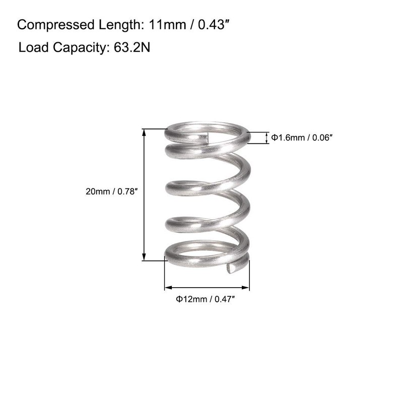 TA-VIGOR 10Pcs Extended Compressed Spring, 12mm OD,1.6mm Wire Size,20mm Length