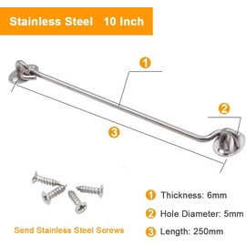 Mgoodoo 25cm Cabin Hook Eye Latch Lock，Stainless Steel Door Latch Hook with Screws，Heavy Duty Gate Hook Eye Latch，for Wooden Gates Window Brace Gate Door Catch-1PCS