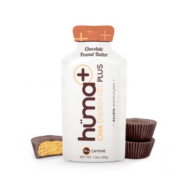 Huma Plus (Double Electrolytes) - Chia Energy Gel, Chocolate Peanut Butter, 24 Gels - Stomach Friendly, Real Food Energy Gels