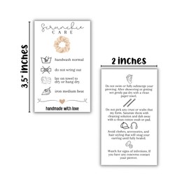 Scrunchie Display Card Holder Washing Care for Selling | 50 pk 3.5x2” Hair Tie Cleaning I Handmade with Love Small Business Ballerina