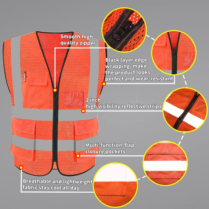 HYCOPROT Chaleco reflectante de seguridad de malla de alta visibilidad