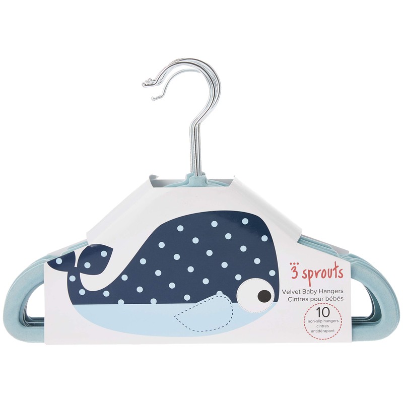 3 Sprouts Velvet 10 Piece Non-Slip Baby Hangers, Blue