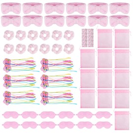Sleepover Party Supplies for Girls 70 Pcs,Include Headbands,Colorful Braided Hair Accessories,Eye Masks,Velvet Scrunchies,Stickers and Gift Bags,Suitable for Sleepover Party or Spa Party Supplies Ect