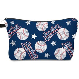 Finrray Cosmetic Bag Baseball Makeup Bag Toiletry Pouch Travel Organizer Sports Enthusiast Lover Gift, Blue Baseball