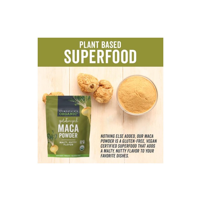Viva Labs Organic Maca Powder Gelatinized for Enhanced Bioavailability, Non-GMO,