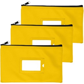 Money Bank Deposit Bag with Zipper | 11x6 inch | Yellow | Durable Leatherette Money Cash Coin Check Wallet Pouch for Men & Women with Framed ID Window and Blank Card | by GIDABRAND (3)