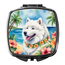 Caroline's Treasures Samoyed Luau Compact Mirror Decorative Travel Makeup Mirror for Women Girls Gifts Pocket Makeup Mirror Folding Handheld