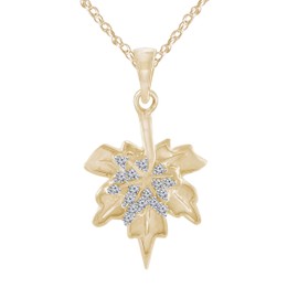 Women Jewelry 925 Sterling Silver Round Cut Maple Leaf Pendant Necklace with 18" Chain 0.10 CT Natural Diamond-H-I, I1-I2- Choice of Silver Plated (Yellow,White,Rose)