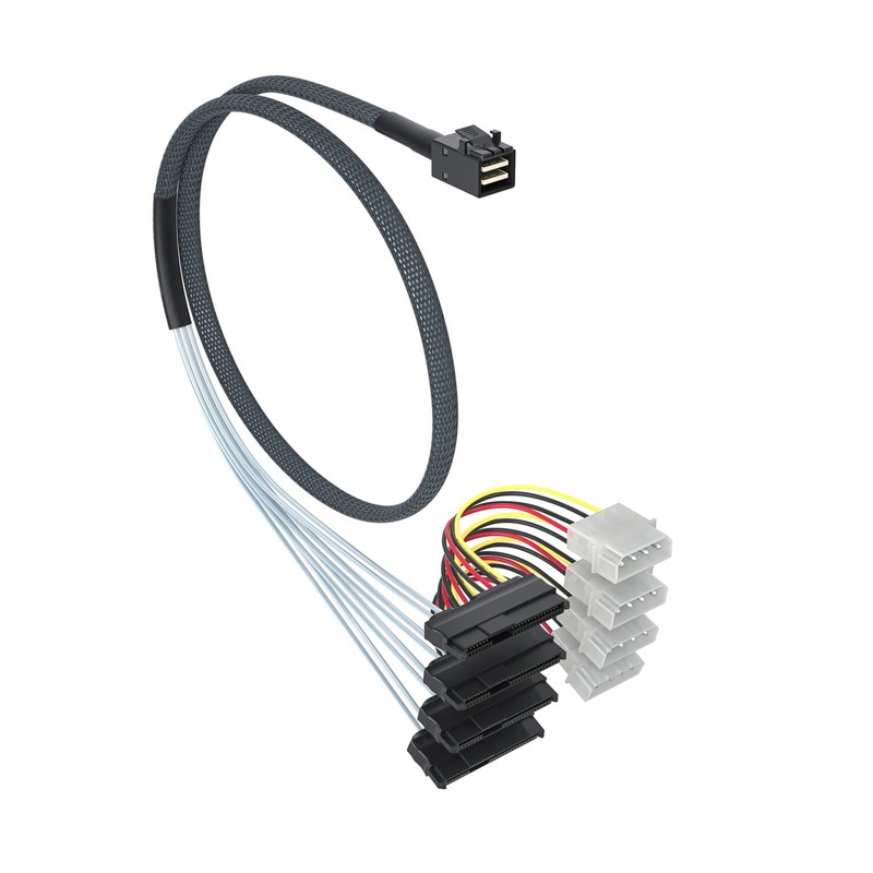 10Gtek® MiniSAS SFF-8643 to 4x SFF-8482 Cable, w/Power, 0.75 m