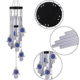 Blue Evil Eye Hand of Fatima Wind Chimes Outdoor Decoration, Hamsa Hand Windcatcher, Evil Eye Wind Bells, Fatima's Holy Hand Blue Evil Eye Amulet Wind Chimes for Home,Gift for Mom,Balcony,Patio,Garden