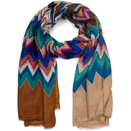 styleBREAKER 01017154 Women's Scarf with Colourful Zig-Zag Pattern Stole Multicoloured Serrated, brown / beige