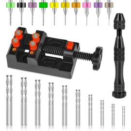 Hakkin 32 Pcs Pin Vise Hand Drill Kit for Jewelry Making - 0.8-3.0mm HSS Micro Twist Drill, Carving Clamp and PCB Drills, Rotary Hand Press for Resin, Wood, Plastic