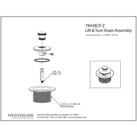 Westbrass 1-1/2" NPSM (1-7/8"-11.5 UNC-2A) Coarse Thread Twist & Close Bath Drain Plug, Chrome, 79438CP-Z