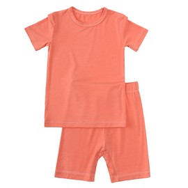 Aablexema Baby Short Summer Pajamas - Toddler Cool Jammies Pjs Rayon from Bamboo,2pcs Kids Sleepwear Set for Boys Girls(Orange,110/4T)