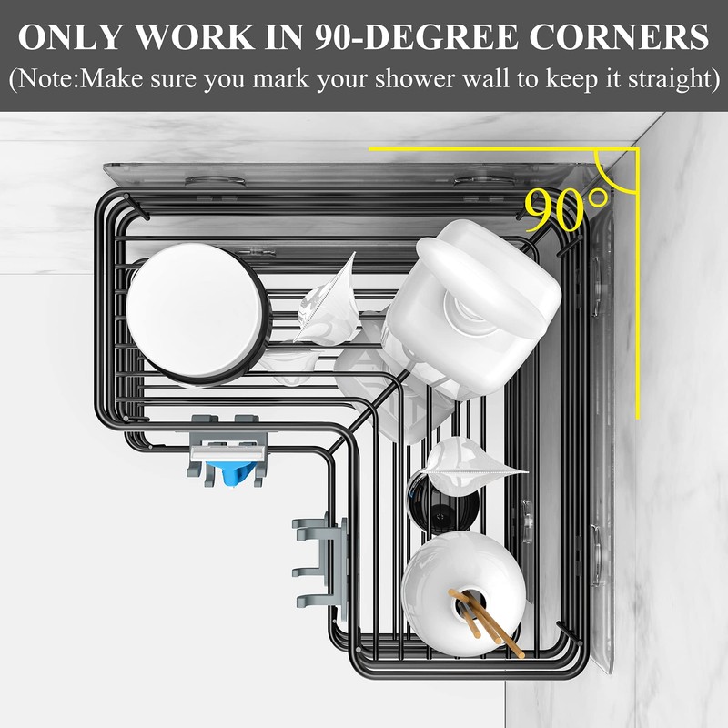 Nieifi Adhesive Corner Shower Caddy Shelf Basket Rack with Hooks,