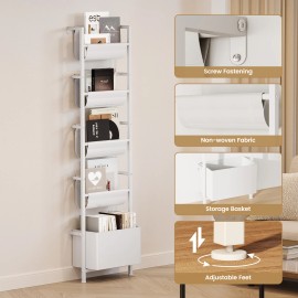 Wall Mounted Kids Bookshelf with Storage Bins 5-Tier Front Facing Ladder Book Ledge White Floating Shelf Space Saving Organizercolor: White, capacity: >501ml, size: 41*24*164mm